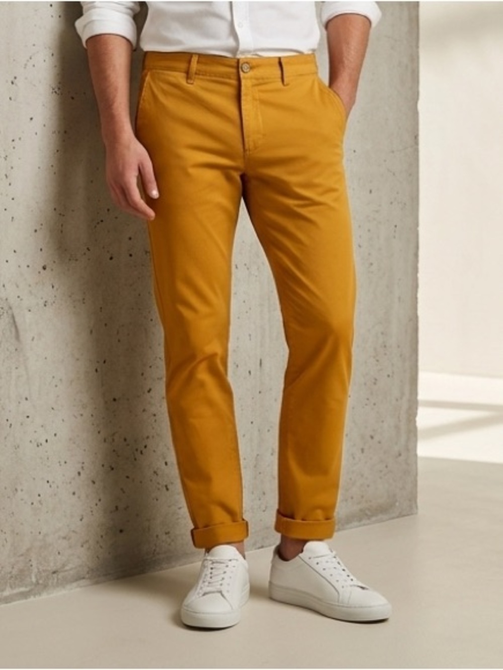 Zara Man Mustard Yellow Slim Fit Chino Pants Men’s 30 97% Cotton